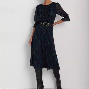 • Lauren Ralph Lauren Plaid Crinkle Georgette Dress •